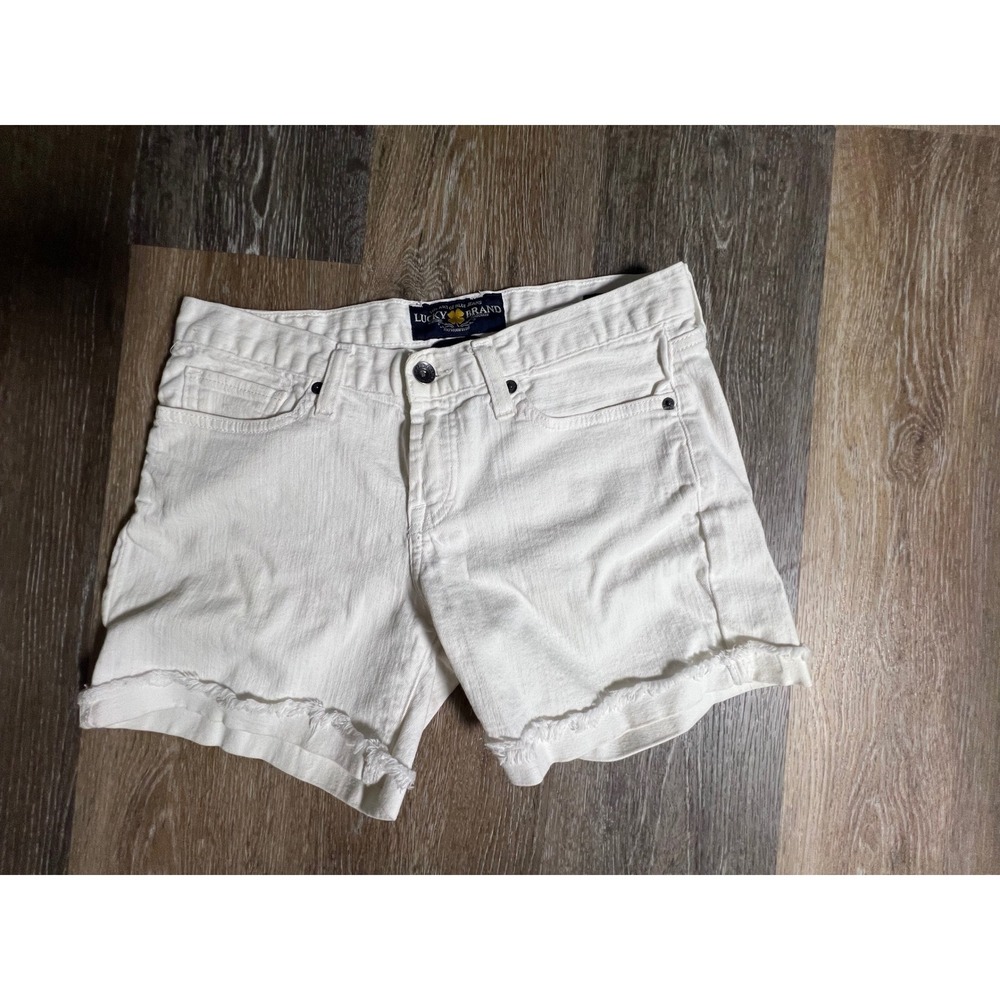 Lucky Brand Abbey Short Womens 2/26 White Denim‎ Frayed Raw Hem Casual Boho
